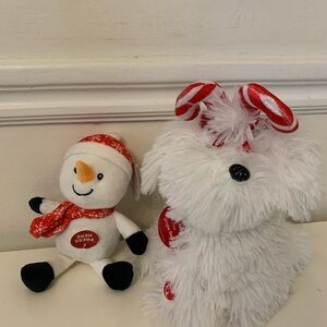 Festive Snowman and White Dog Plush Set